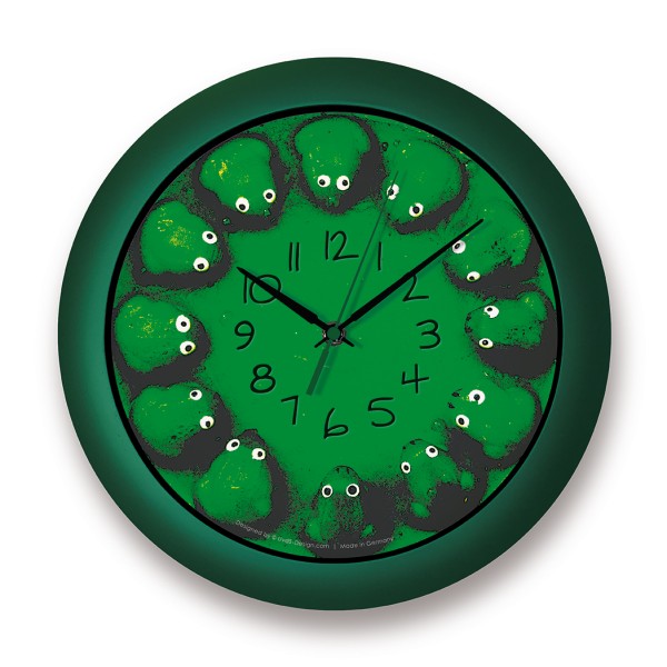 Wanduhr „12 Frösche“ dunkelgrün